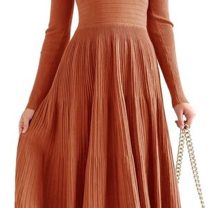 Womens Long Sleeve Midi Sweater Dress Wrap V Neck